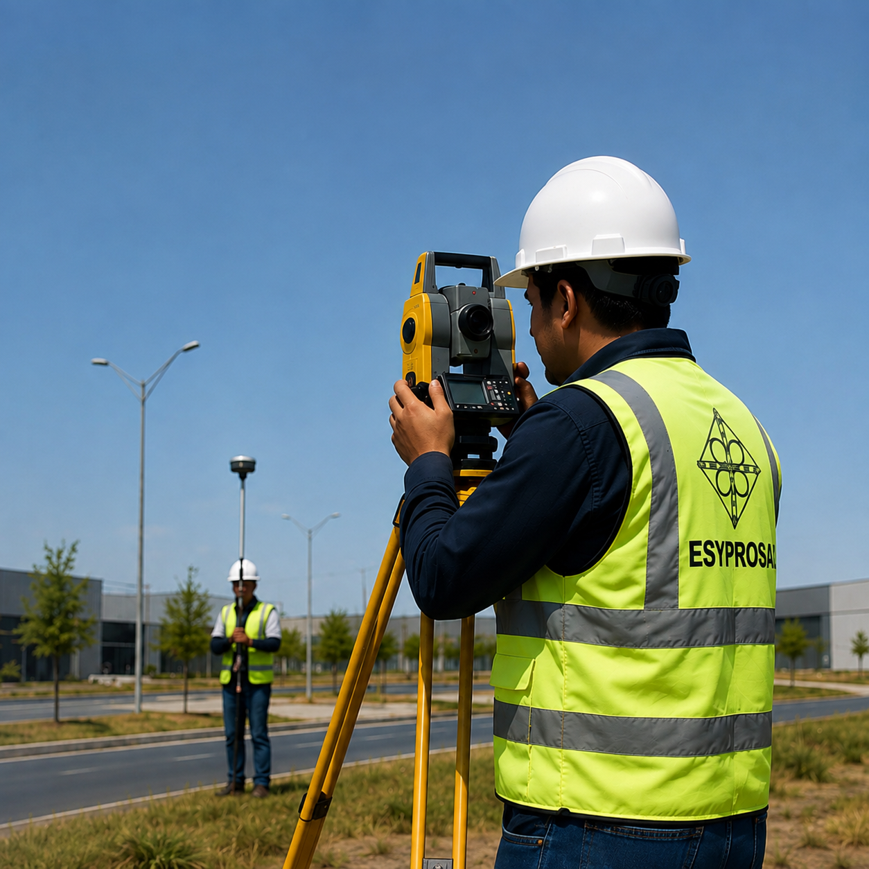 Topógrafo de Esyprosa con estación total en un levantamiento topográfico en Guanajuato